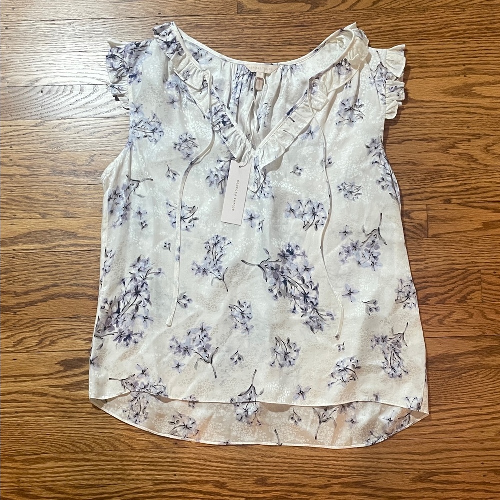 Rebecca Taylor Ivory and Lavender Floral Blouse